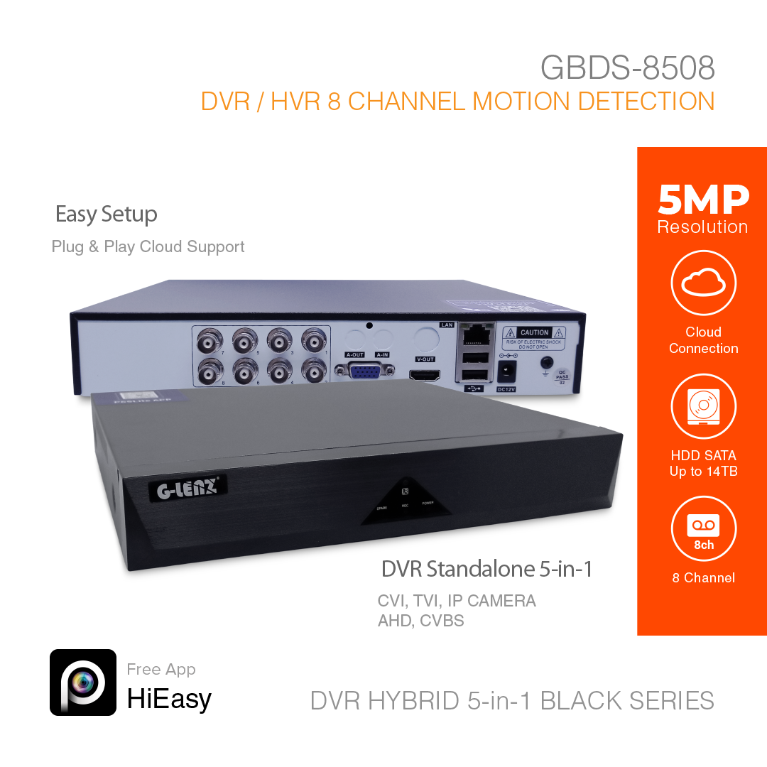 DVR Hybrid 5-in-1 5MP 8 Channel GBDS-8508 Black Series