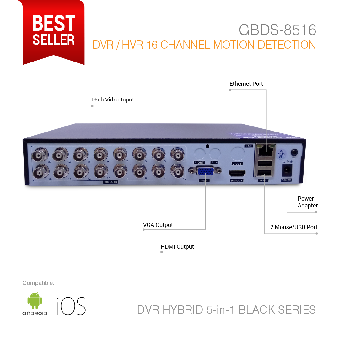 DVR Hybrid 5-in-1 5MP 16 Channel GBDS-8516 Black Series