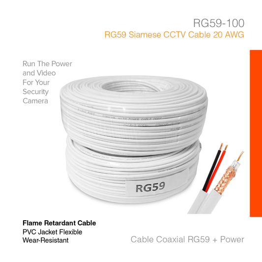 Cable Surveillance Coaxial RG59 + Power 100 Meter RG59-100