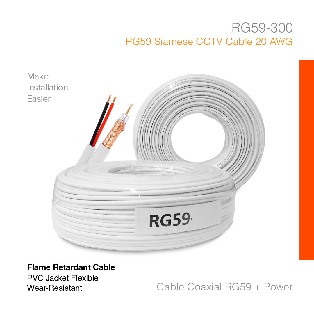 Cable Surveillance Coaxial RG59 + Power 300 Meter RG59-300