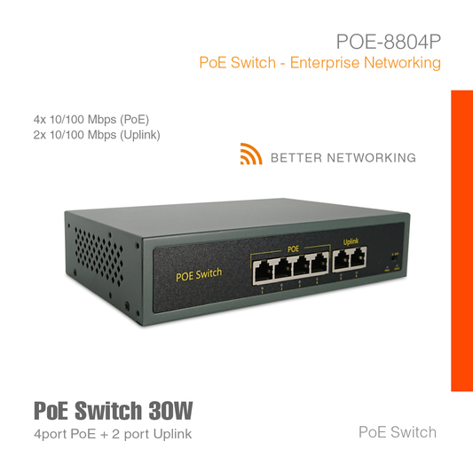 PoE Switch Enterprise Networking 4Port + 2 Uplink POE-8804P