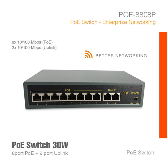 PoE Switch Enterprise Networking 8Port + 2 Uplink POE-8808P