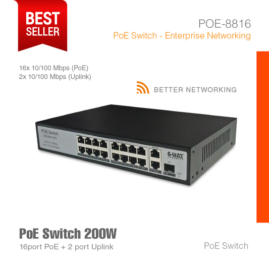 PoE Switch Enterprise Networking 16Port + 2 Uplink POE-8816P