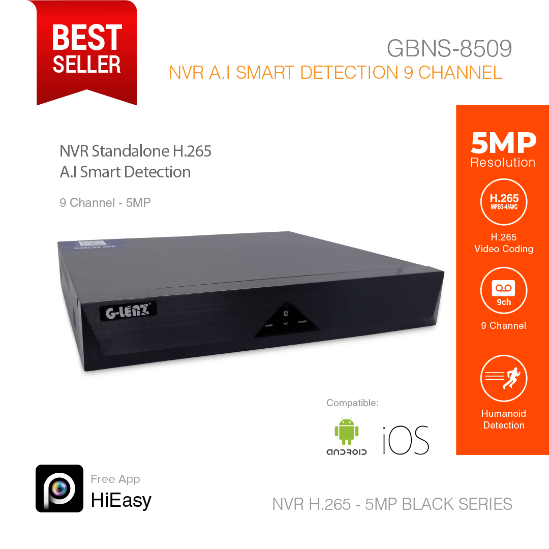 NVR H.265 9Ch Smart A.I 5MP GBNS-8509 Black Series