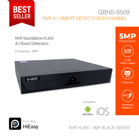 NVR H.265 9Ch Smart A.I 5MP GBNS-8509 Black Series