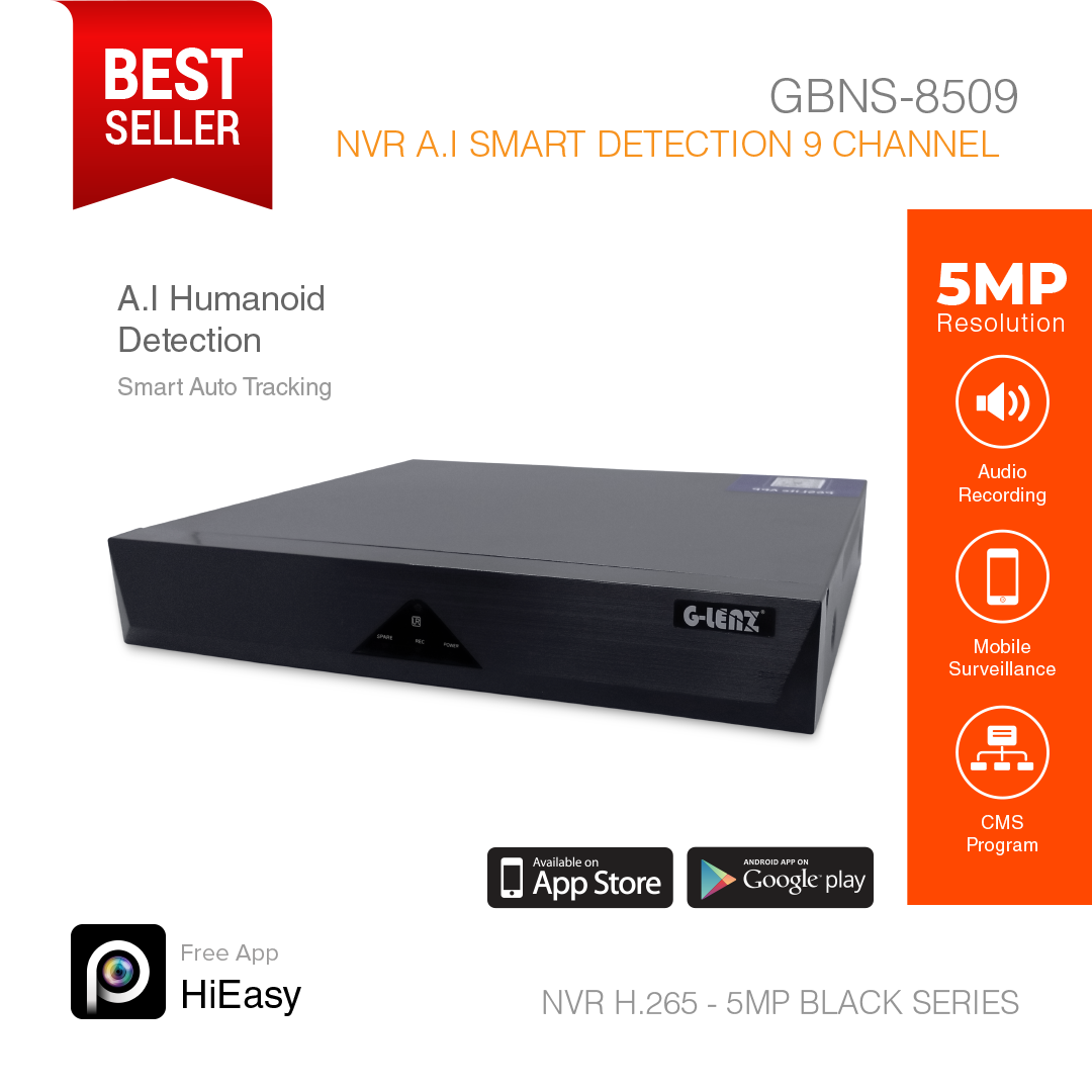 NVR H.265 9Ch Smart A.I 5MP GBNS-8509 Black Series