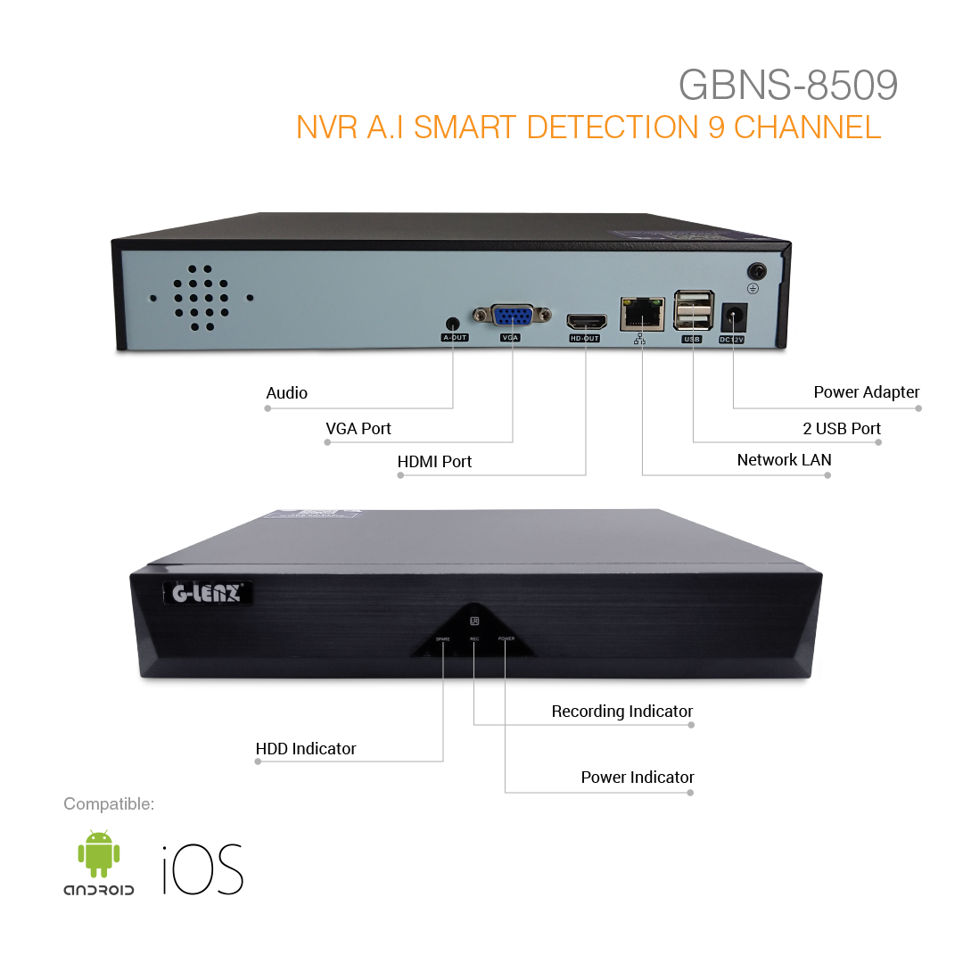 NVR H.265 9Ch Smart A.I 5MP GBNS-8509 Black Series