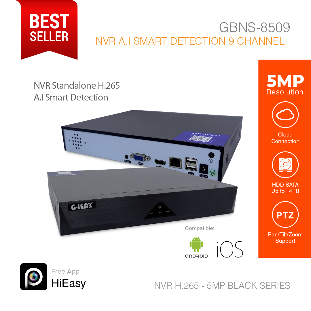 NVR H.265 9Ch Smart A.I 5MP GBNS-8509 Black Series