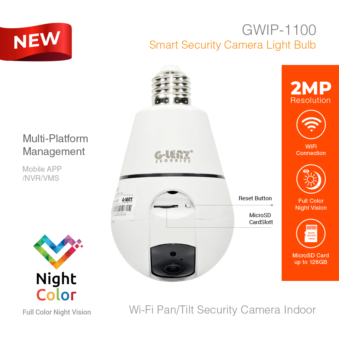 Wi-Fi Smart Security Camera Pan/Tilt Light Bulb 2MP GWIP-1100