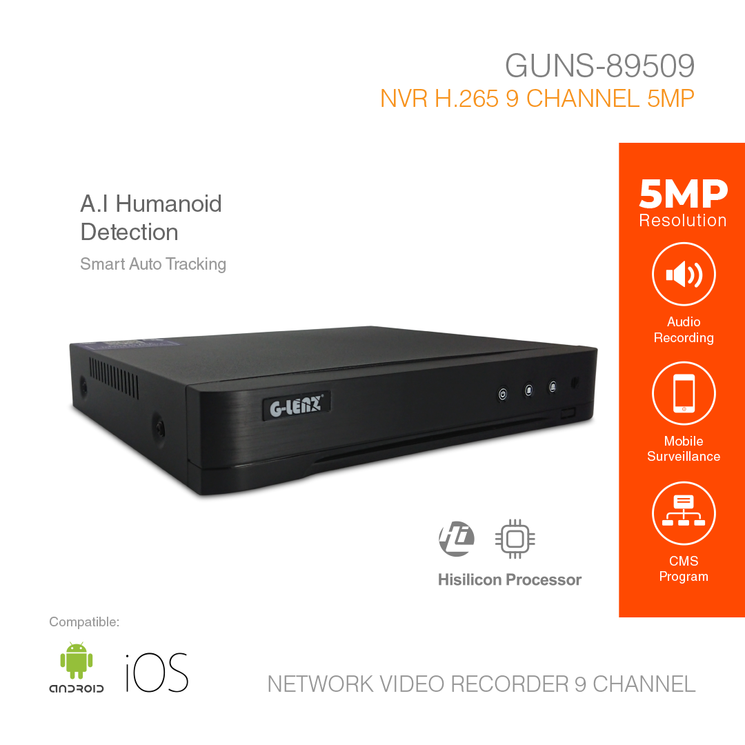 NVR H.265 A.I Smart Detection 9 Channel 5MP GUNS-89509