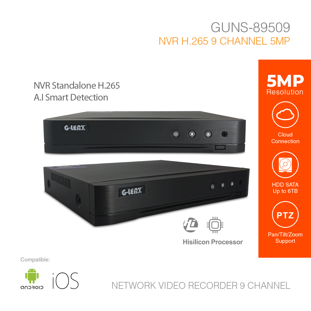 NVR H.265 A.I Smart Detection 9 Channel 5MP GUNS-89509