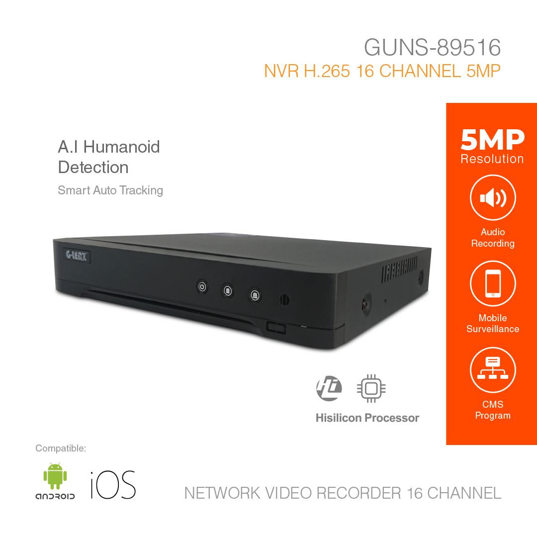 NVR H.265 A.I Smart Detection 16 Channel 5MP GUNS-89516
