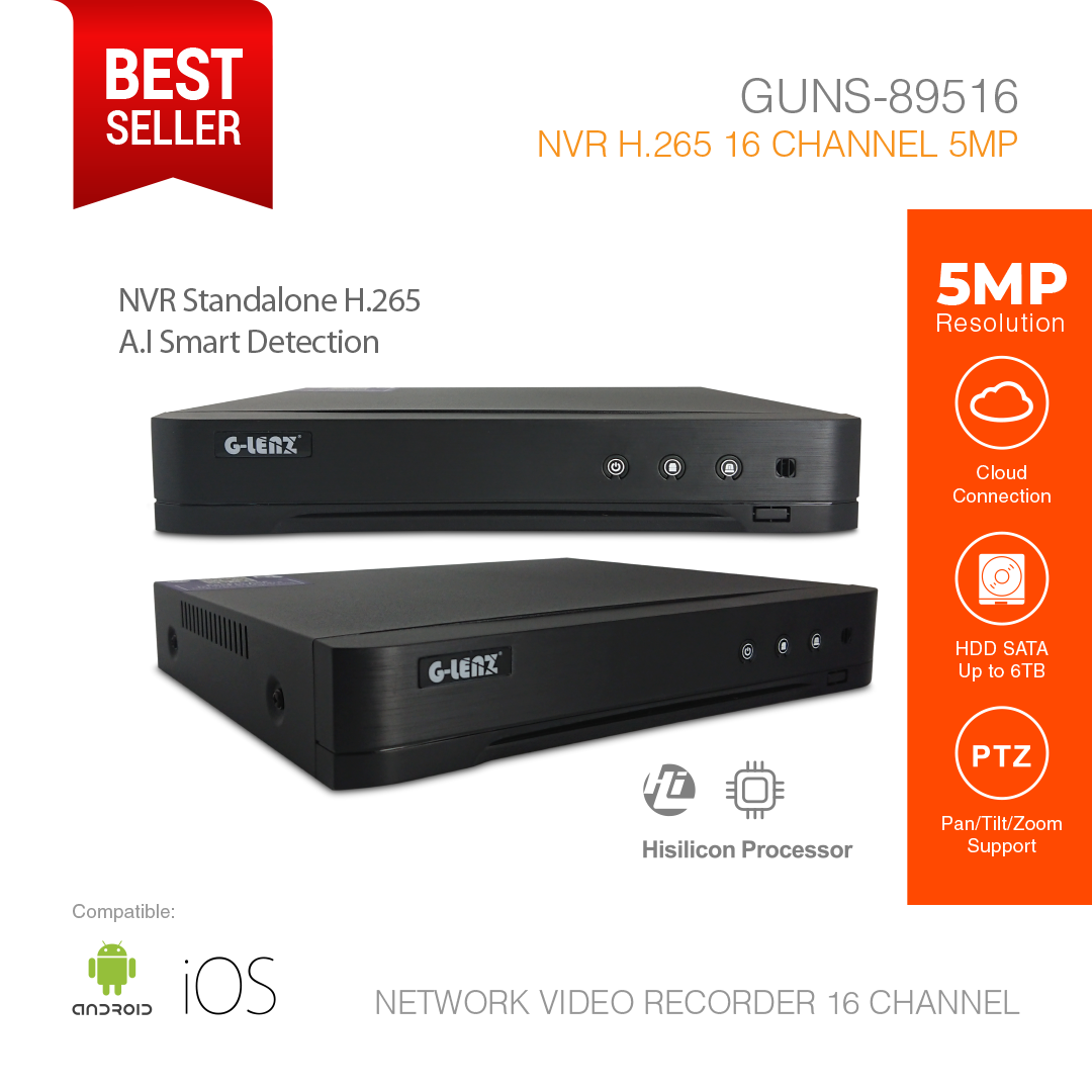 NVR H.265 A.I Smart Detection 16 Channel 5MP GUNS-89516