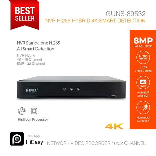 NVR H.265 A.I Smart Detection 32 Channel 8MP Hybrid GUNS-89532