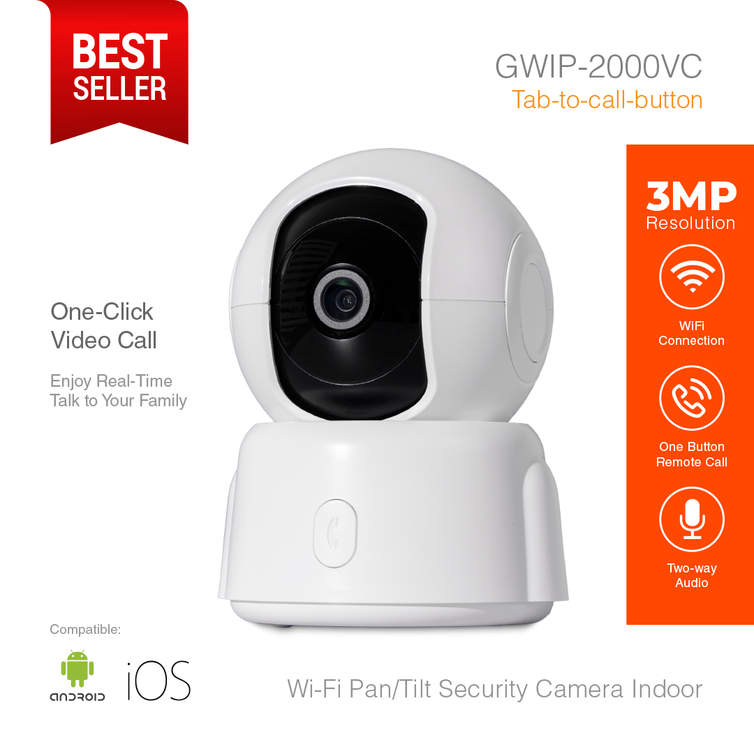 Wi-Fi Smart Security Camera Pan/Tilt 3MP Video Call Button GWIP-2000VC