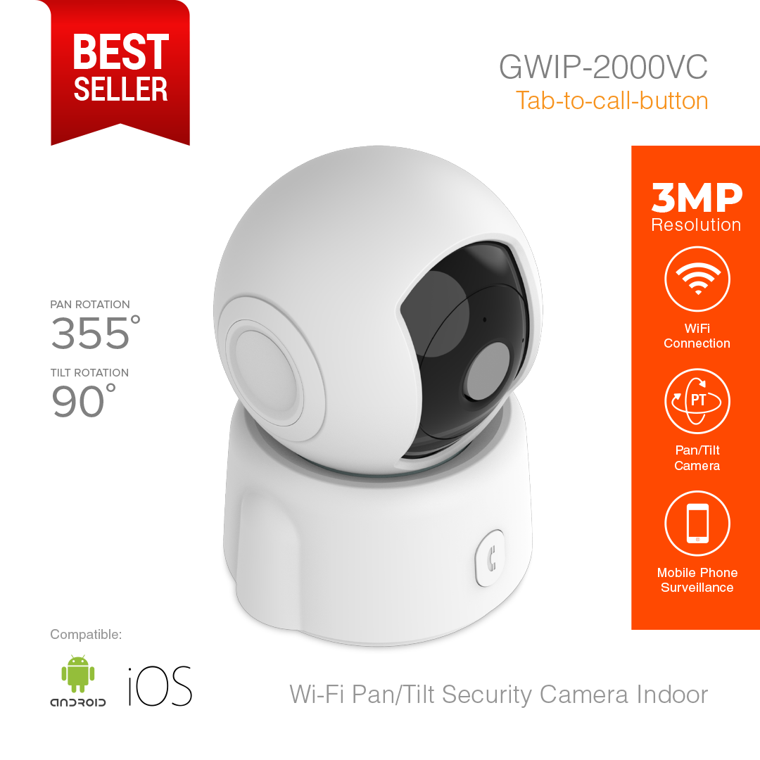 Wi-Fi Smart Security Camera Pan/Tilt 3MP Video Call Button GWIP-2000VC