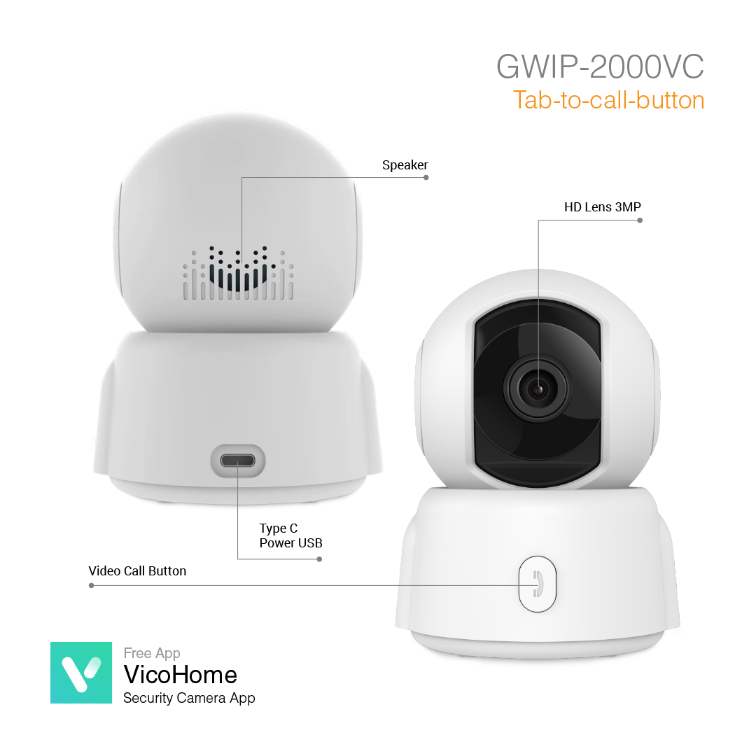 Wi-Fi Smart Security Camera Pan/Tilt 3MP Video Call Button GWIP-2000VC