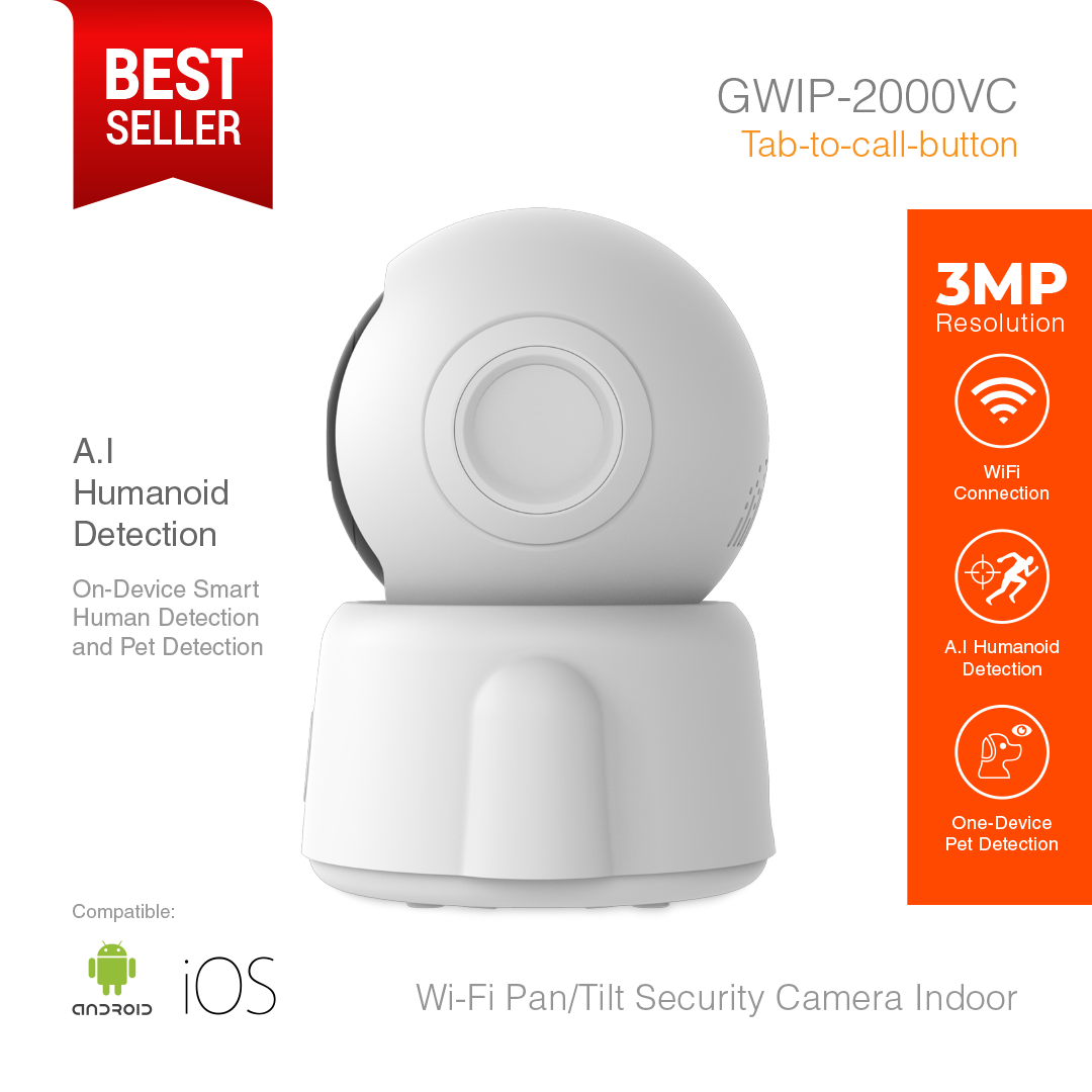 Wi-Fi Smart Security Camera Pan/Tilt 3MP Video Call Button GWIP-2000VC