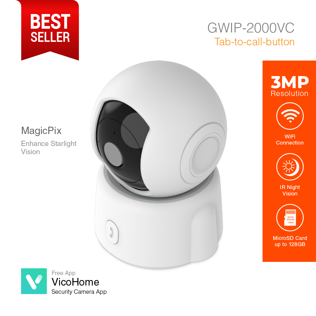 Wi-Fi Smart Security Camera Pan/Tilt 3MP Video Call Button GWIP-2000VC