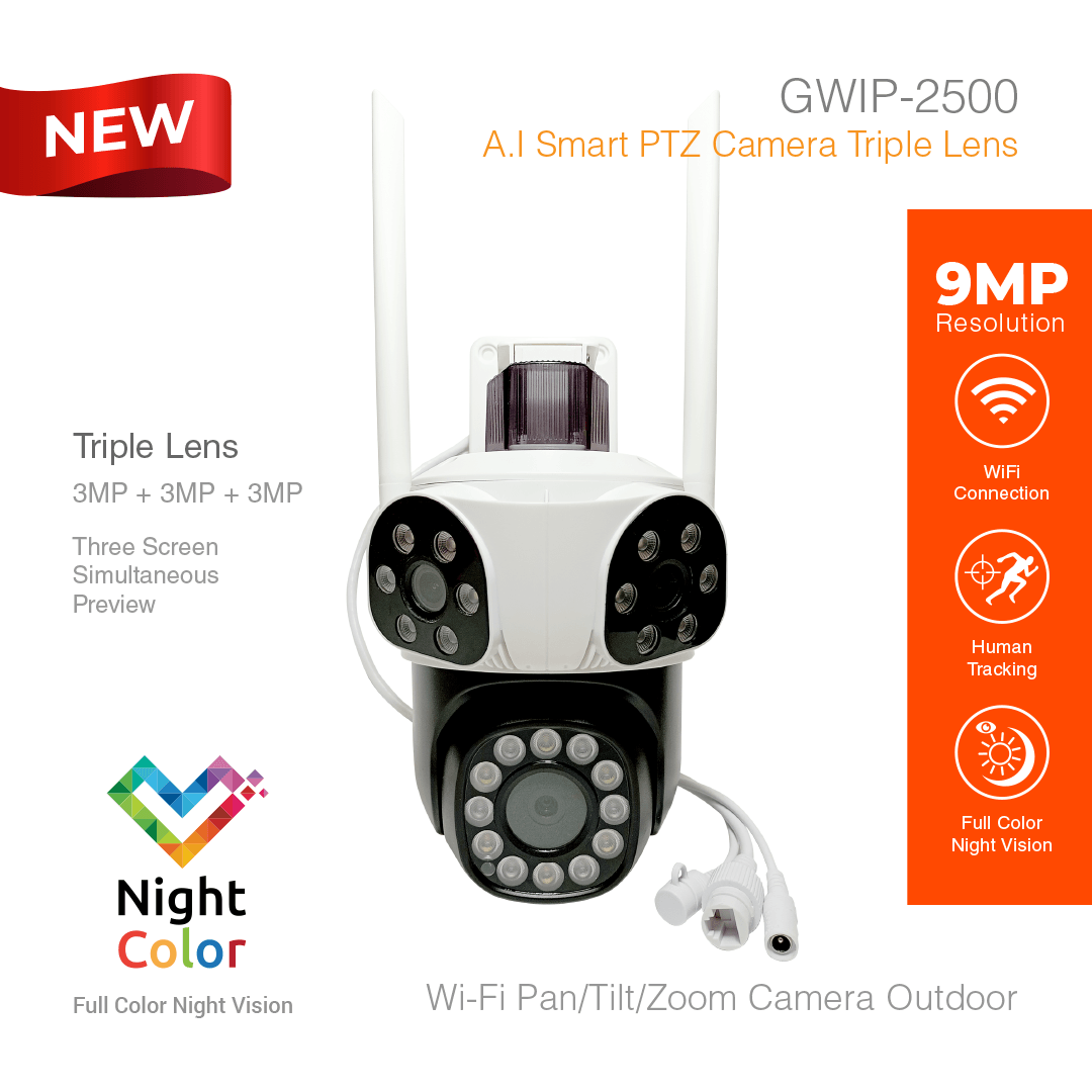 Wi-Fi Smart Security Camera Outdoor PTZ Triple Lens 9MP GWIP-2500
