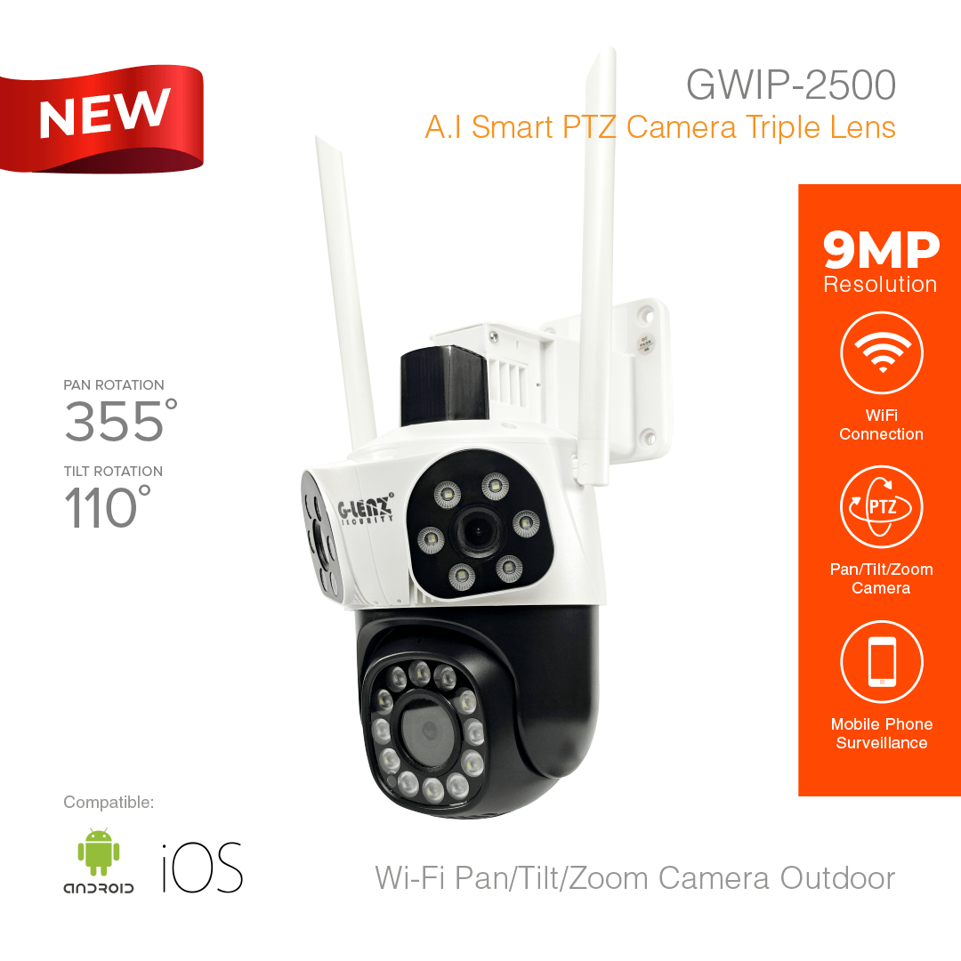Wi-Fi Smart Security Camera Outdoor PTZ Triple Lens 9MP GWIP-2500