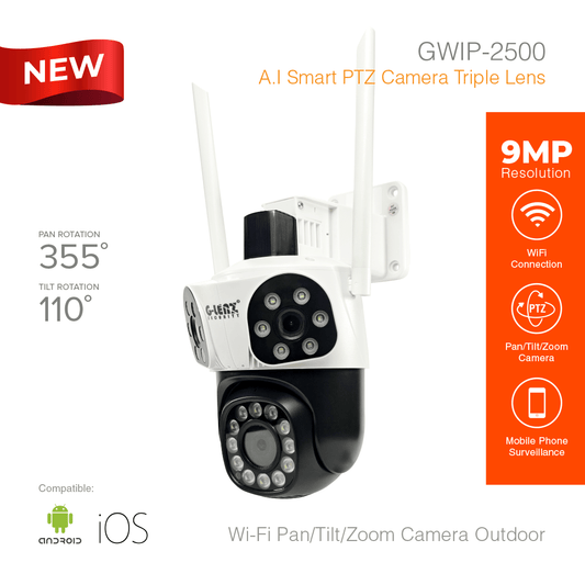 Wi-Fi Smart Security Camera Outdoor PTZ Triple Lens 9MP GWIP-2500