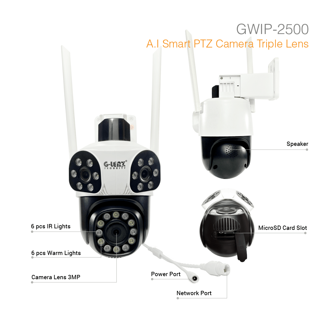Wi-Fi Smart Security Camera Outdoor PTZ Triple Lens 9MP GWIP-2500