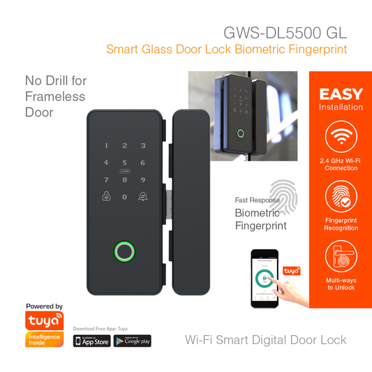 Smart Glass Door Lock Biometric Fingerprint GWS-DL5500GL