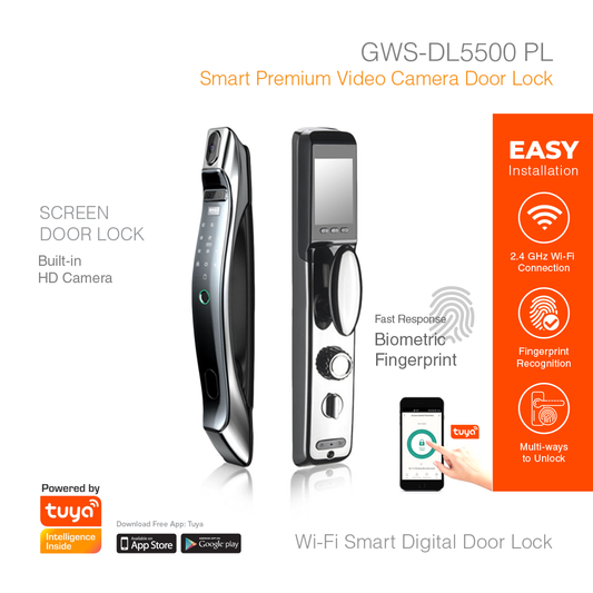 Smart Door Lock Premium Biometric Fingerprint and Video Camera GWS-DL5500PL
