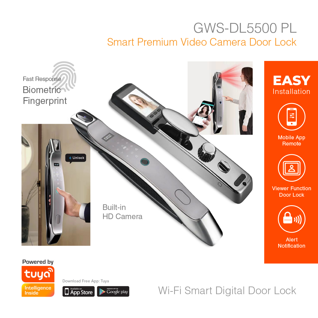 Smart Door Lock Premium Biometric Fingerprint and Video Camera GWS-DL5500PL