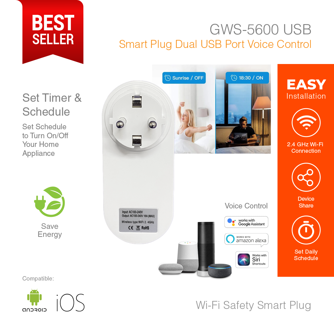 Smart Plug Dual USB Port GWS-5600USB
