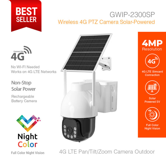 4GLTE Smart Security Camera PTZ 4MP Solar Powered GWIP-2300SP NEW