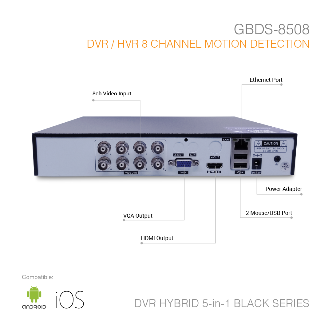 DVR Hybrid 5-in-1 5MP 8 Channel GBDS-8508 Black Series