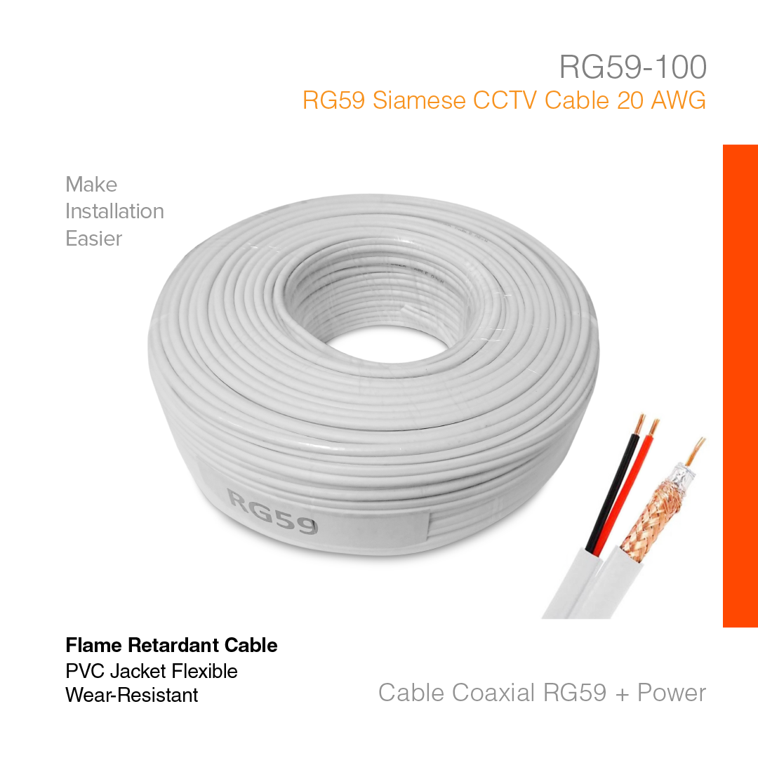 Cable Surveillance Coaxial RG59 + Power 100 Meter RG59-100