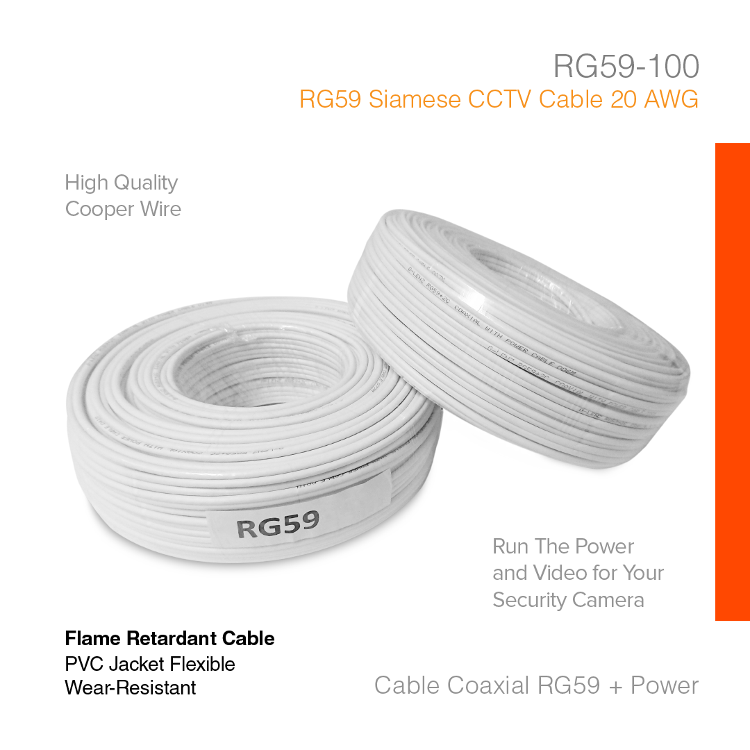 Cable Surveillance Coaxial RG59 + Power 100 Meter RG59-100