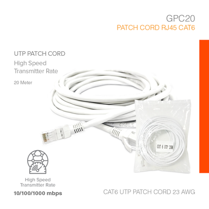 Patch Cord RJ45 Cat6 High Transmitter 20 Meter GPC20