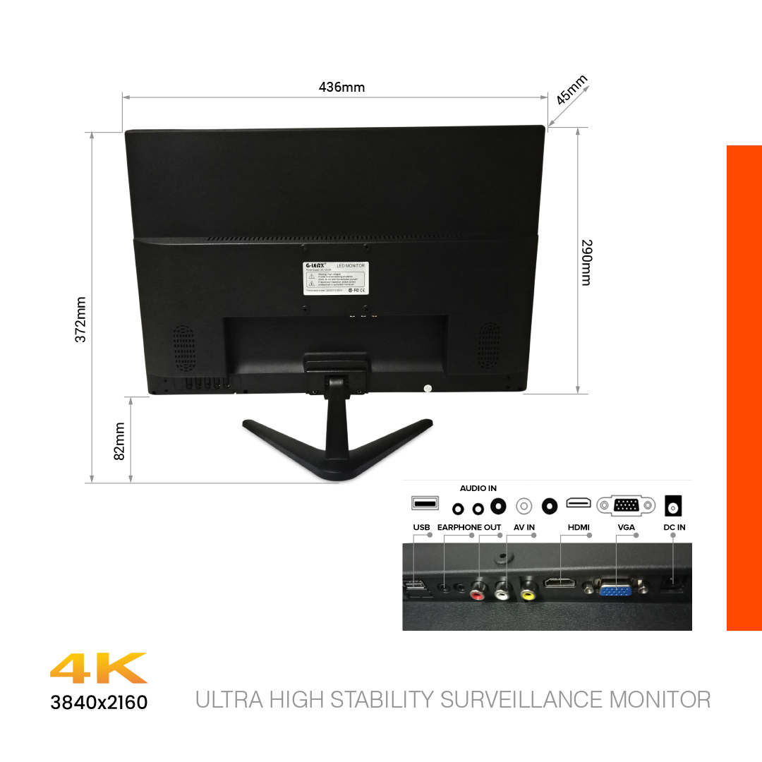 Monitor Surveillance 4K Ultra High Stability 19" GM-19