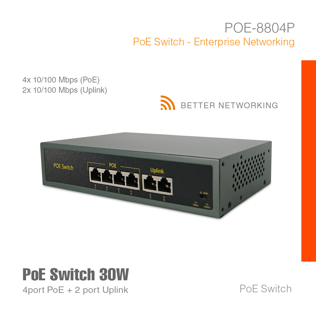 PoE Switch Enterprise Networking 4Port + 2 Uplink POE-8804P