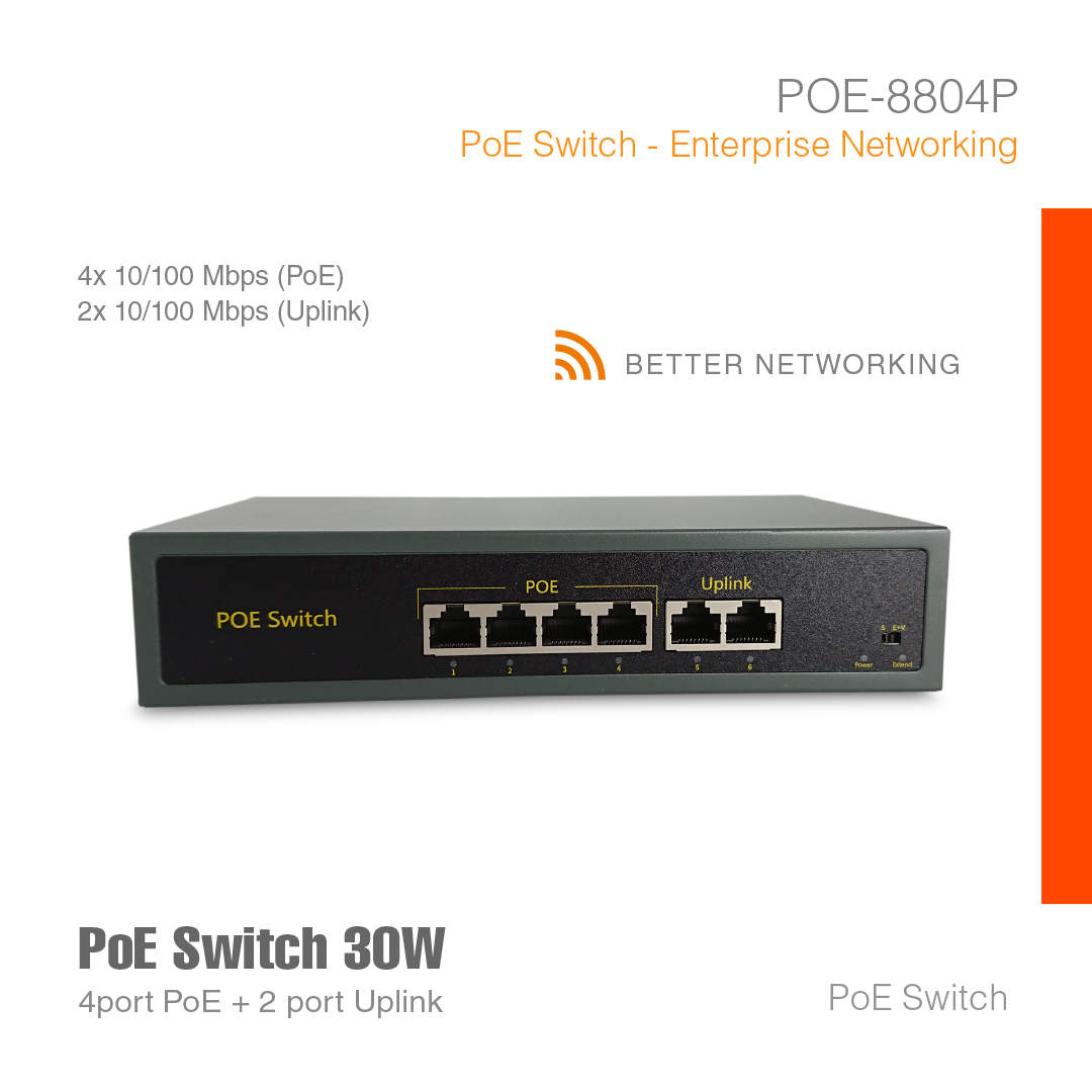 PoE Switch Enterprise Networking 4Port + 2 Uplink POE-8804P