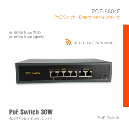PoE Switch Enterprise Networking 4Port + 2 Uplink POE-8804P
