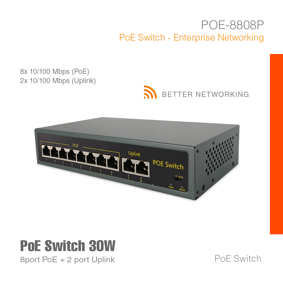 PoE Switch Enterprise Networking 8Port + 2 Uplink POE-8808P