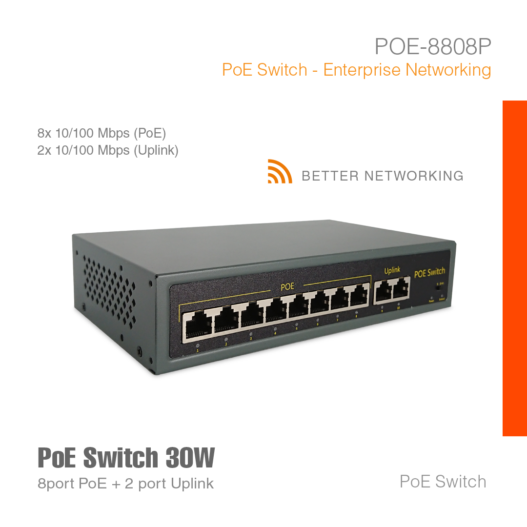PoE Switch Enterprise Networking 8Port + 2 Uplink POE-8808P