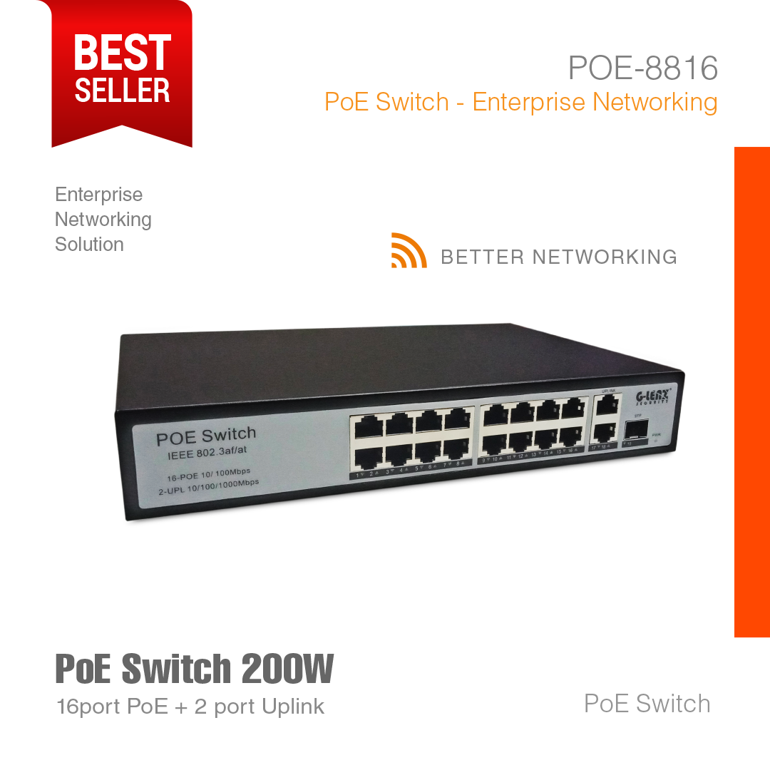 PoE Switch Enterprise Networking 16Port + 2 Uplink POE-8816P