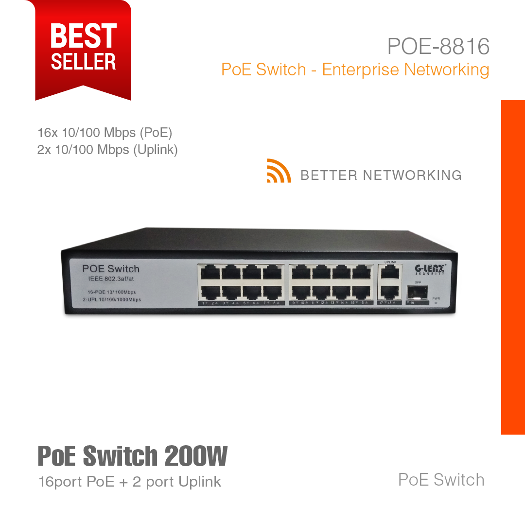 PoE Switch Enterprise Networking 16Port + 2 Uplink POE-8816P