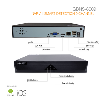NVR H.265 9Ch Smart A.I 5MP GBNS-8509 Black Series