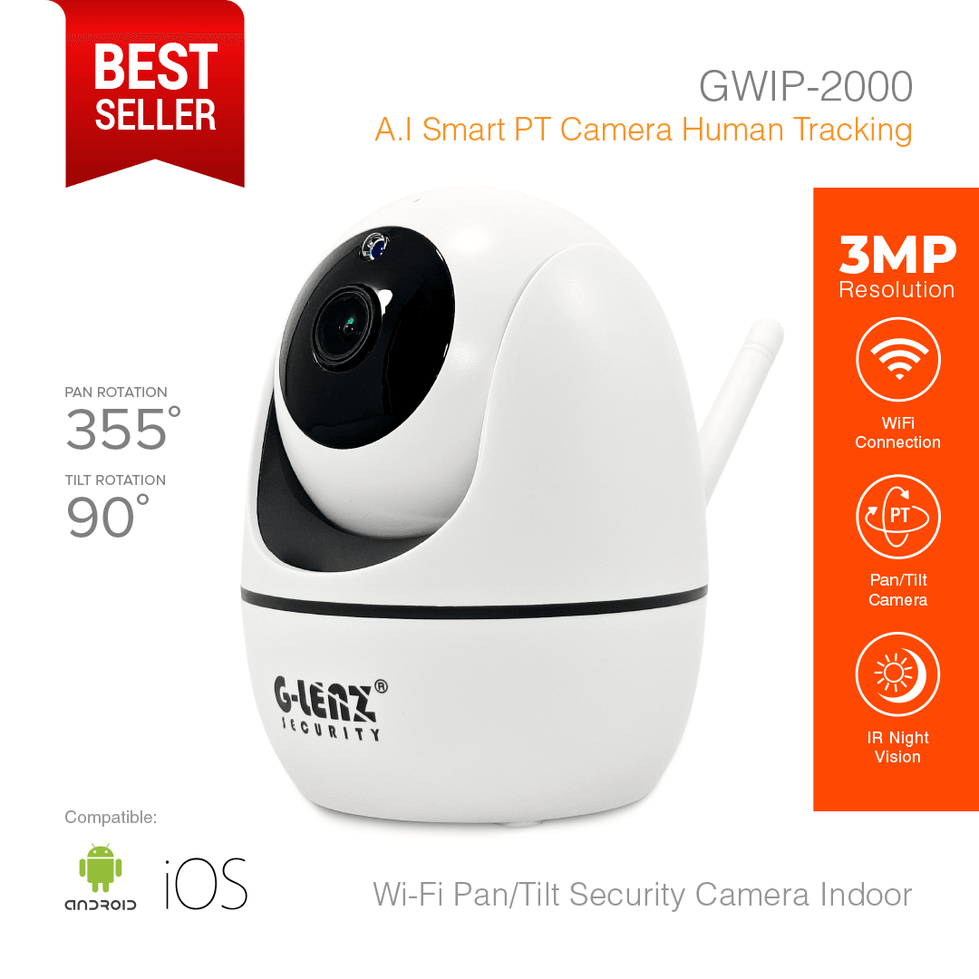 Wi-Fi Smart Security Camera Pan/Tilt 3MP A.I Human Tracking GWIP-2000