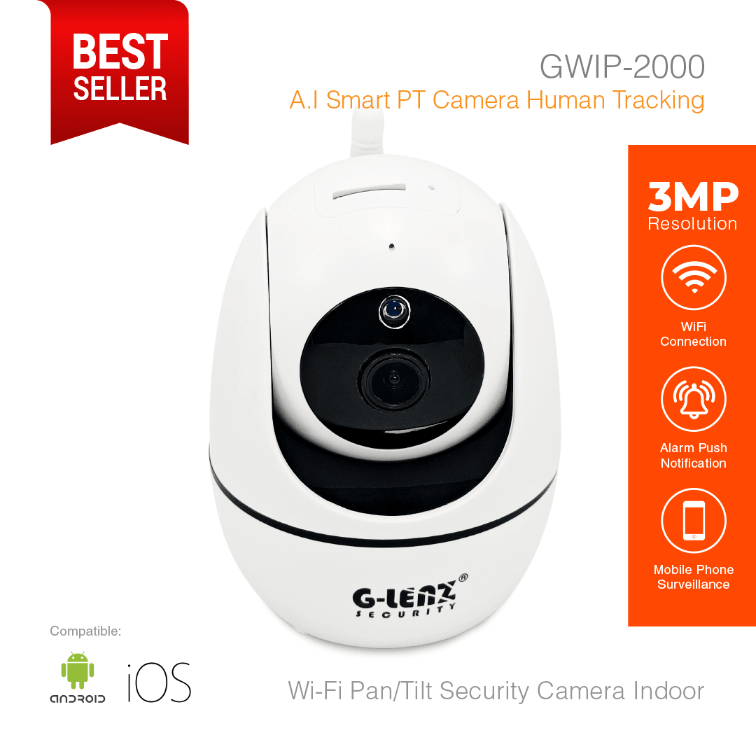 Wi-Fi Smart Security Camera Pan/Tilt 3MP A.I Human Tracking GWIP-2000