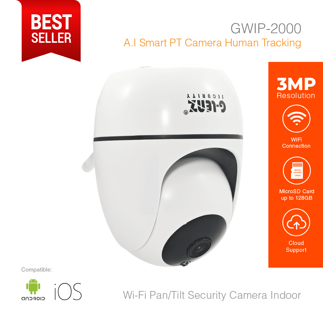 Wi-Fi Smart Security Camera Pan/Tilt 3MP A.I Human Tracking GWIP-2000