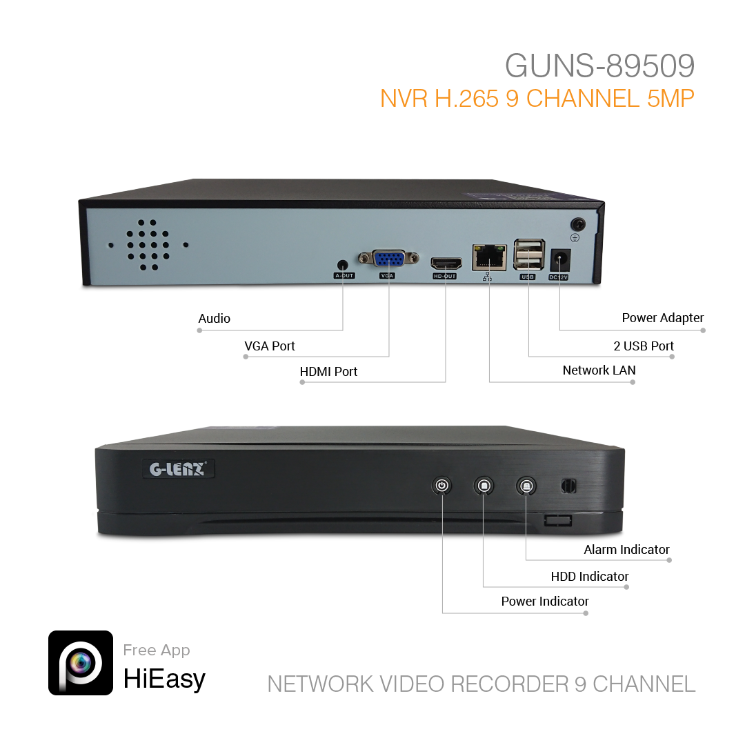 NVR H.265 A.I Smart Detection 9 Channel 5MP GUNS-89509
