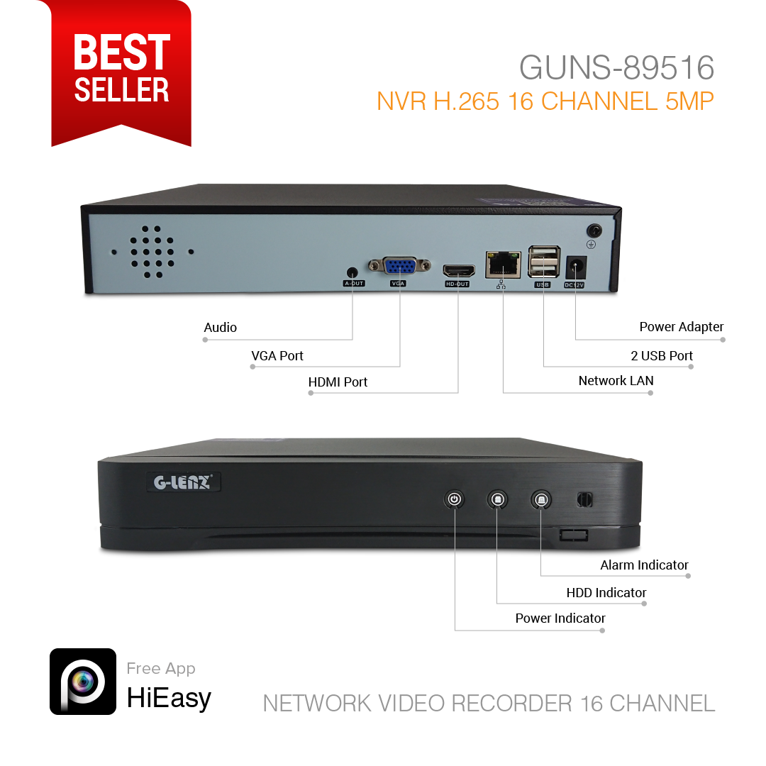 NVR H.265 A.I Smart Detection 16 Channel 5MP GUNS-89516